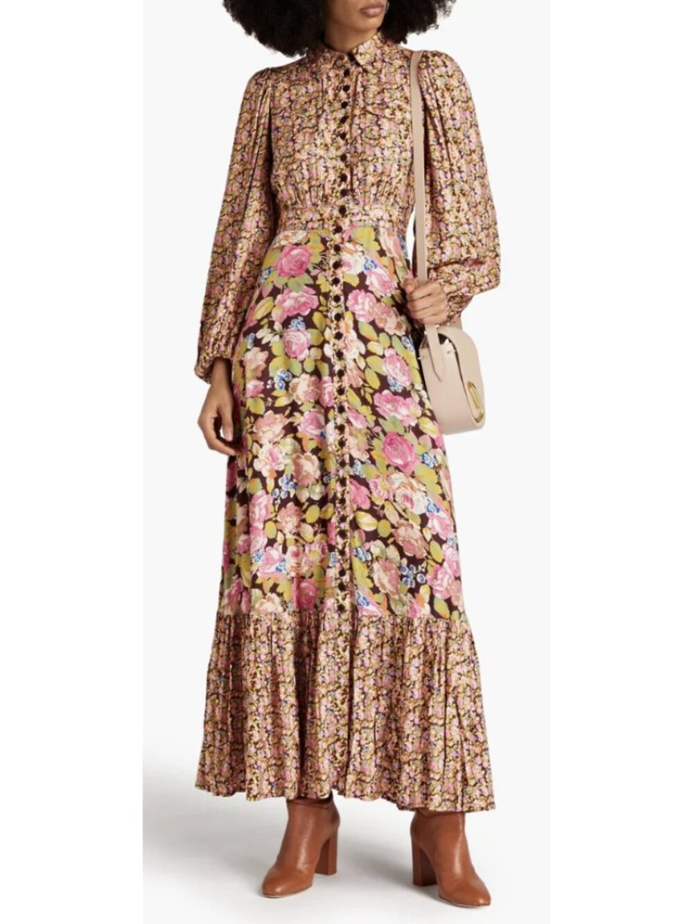 BYTIMO Autumn Flowers Floral Tiered Maxi Dress XL Boho Cottagecore Prairie Trad